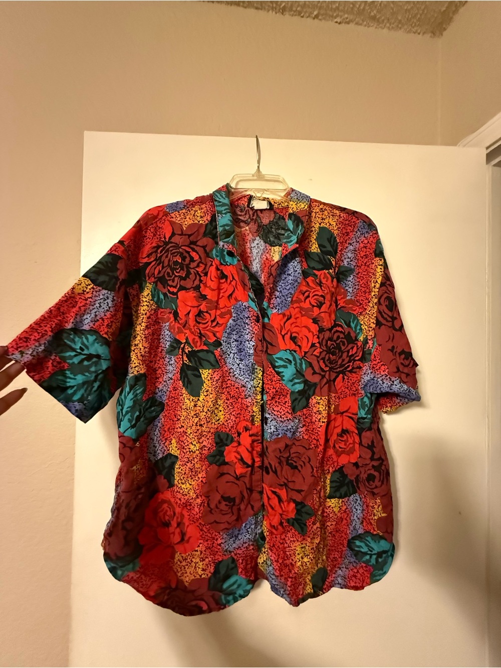 GeeZee Casual Red Floral Short-Sleeve Button-Down Shirt Size 22